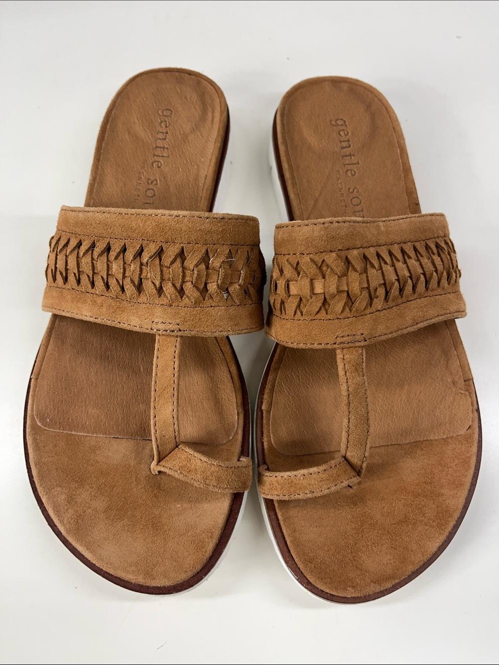 New Gentle Souls by Kenneth Cole Lavern Lite Braid Sandals in Brown Leather Sz 7